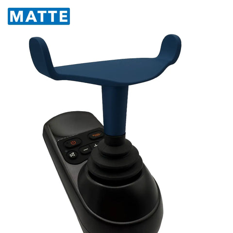 Control joystick with blue arm on a white background, featuring the word 'MATTE'.