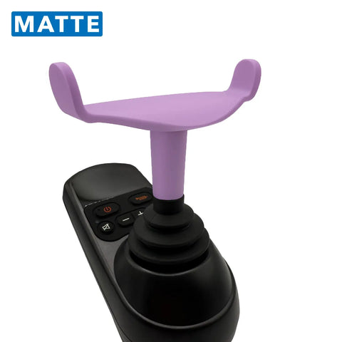 Joystick with purple handle on a white background, featuring the word 'MATTE'.