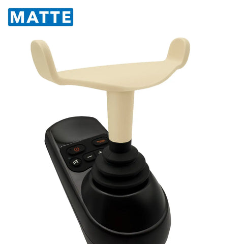 Control joystick with beige arm and black base on a white background, featuring the word 'MATTE'.